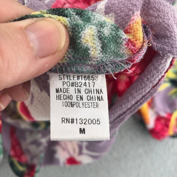 Entro Top Women Medium Purple Multi Pineapple Off Shoulder Crepe Tropical Blouse - Picture 6 of 10